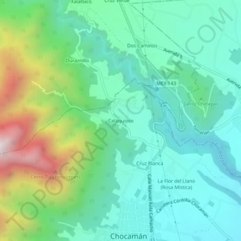 Mapa topográfico Calaquioco, altitud, relieve