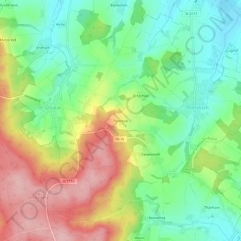 Mapa topográfico Forsthub, altitud, relieve