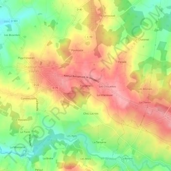Mapa topográfico Fougeras, altitud, relieve