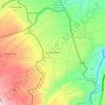 Mapa topográfico Huachi Totoras, altitud, relieve