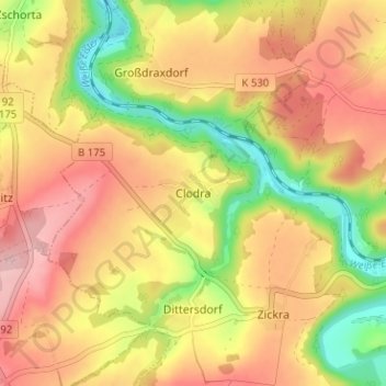 Mapa topográfico Clodra, altitud, relieve