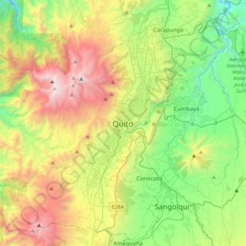 Mapa topográfico Quito, altitud, relieve