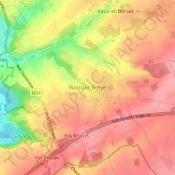 Mapa topográfico Warnant-Dreye, altitud, relieve