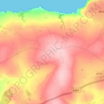 Mapa topográfico Felinwynt, altitud, relieve