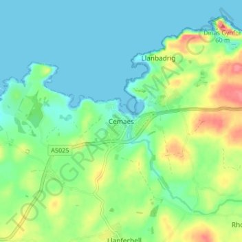 Mapa topográfico Cemaes, altitud, relieve