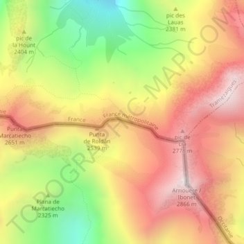 Mapa topográfico Puerto de Trigoniero / Port de Moudang, altitud, relieve