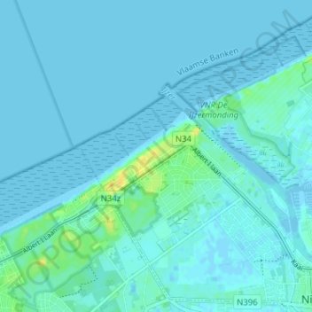 Mapa topográfico Nieuport-Bains, altitud, relieve
