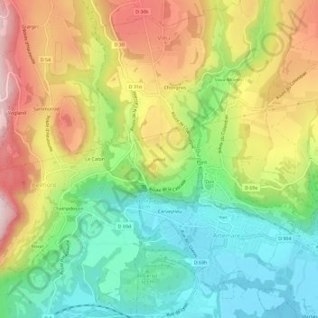 Mapa topográfico Linod, altitud, relieve