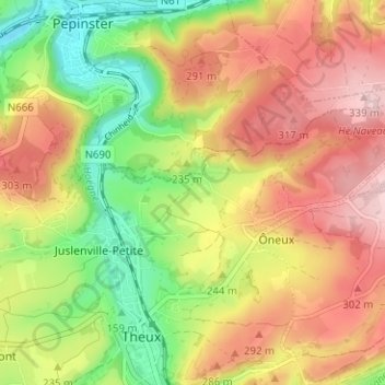 Mapa topográfico Sur les Trihes, altitud, relieve