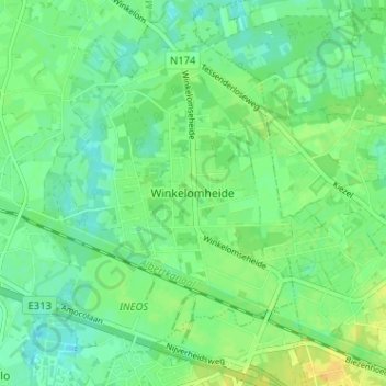 Mapa topográfico Winkelomheide, altitud, relieve