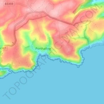 Mapa topográfico Talland, altitud, relieve