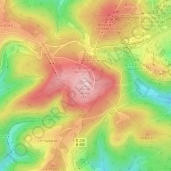 Mapa topográfico Kahler Asten, altitud, relieve