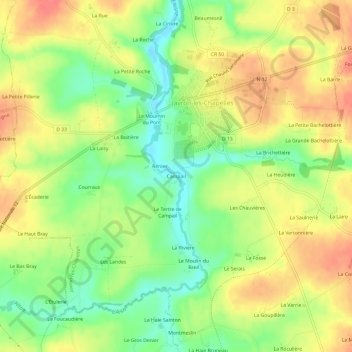 Mapa topográfico Campail, altitud, relieve