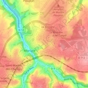 Mapa topográfico Ty Dour, altitud, relieve