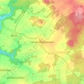 Mapa topográfico Langenthonhausen, altitud, relieve