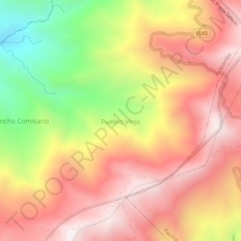 Mapa topográfico Pueblo Viejo, altitud, relieve