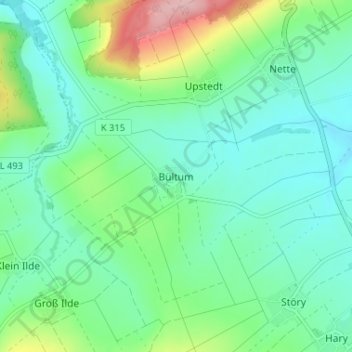 Mapa topográfico Bültum, altitud, relieve