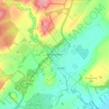 Mapa topográfico West Linton, altitud, relieve