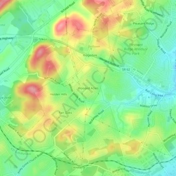 Mapa topográfico Wooded Acres, altitud, relieve