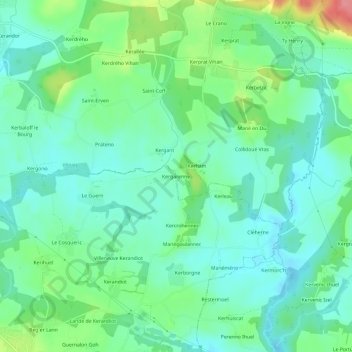 Mapa topográfico Kergarenne, altitud, relieve