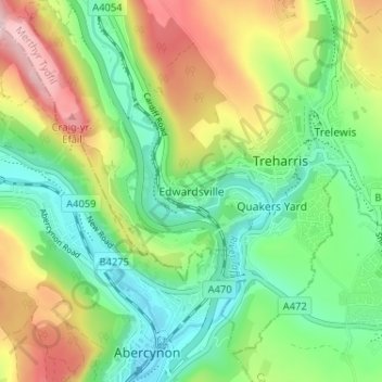 Mapa topográfico Edwardsville, altitud, relieve