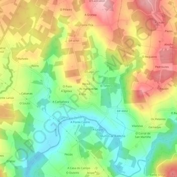 Mapa topográfico As Xunqueiras, altitud, relieve