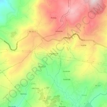 Mapa topográfico Vila Moura, altitud, relieve
