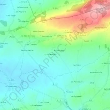 Mapa topográfico La Fontaine, altitud, relieve