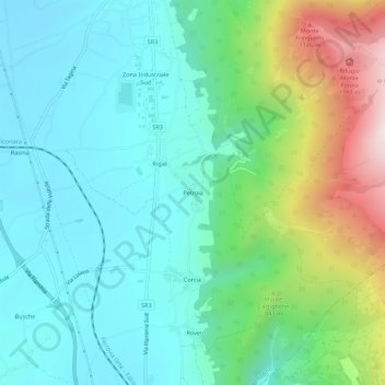 Mapa topográfico Petroia, altitud, relieve