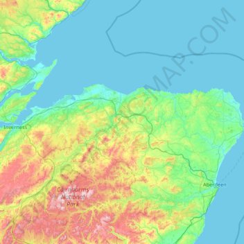 Mapa topográfico Banffshire, altitud, relieve