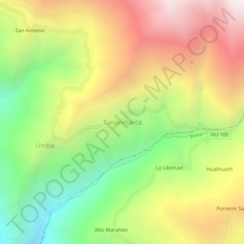 Mapa topográfico Tunanmarca, altitud, relieve