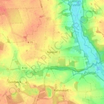 Mapa topográfico Nindorf, altitud, relieve