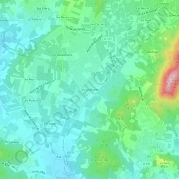 Mapa topográfico Les Lombards, altitud, relieve