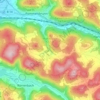 Mapa topográfico Althaus, altitud, relieve