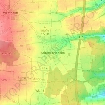 Mapa topográfico Kaltensondheim, altitud, relieve