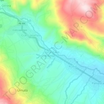 Mapa topográfico Yuracmayo, altitud, relieve