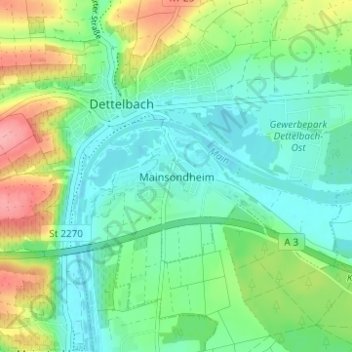 Mapa topográfico Mainsondheim, altitud, relieve