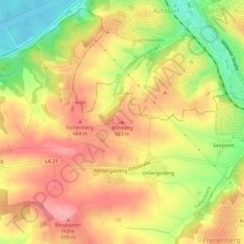Mapa topográfico Kühberg, altitud, relieve