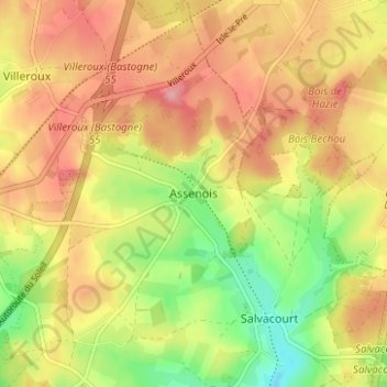 Mapa topográfico Assenois, altitud, relieve