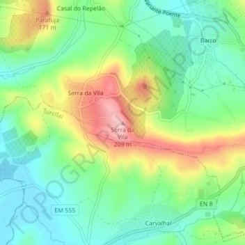 Mapa topográfico Serra da Vila, altitud, relieve