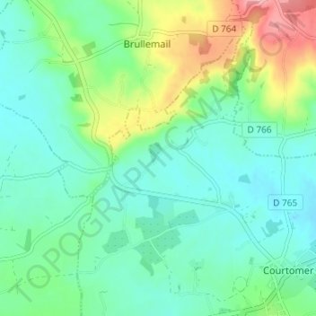 Mapa topográfico Les Moutis, altitud, relieve