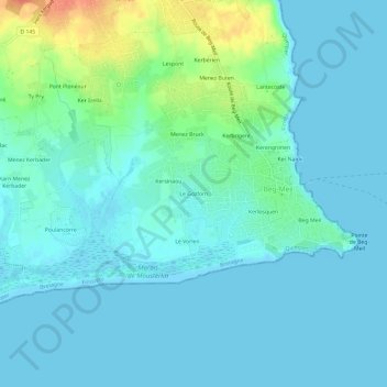 Mapa topográfico Le Gozforn, altitud, relieve