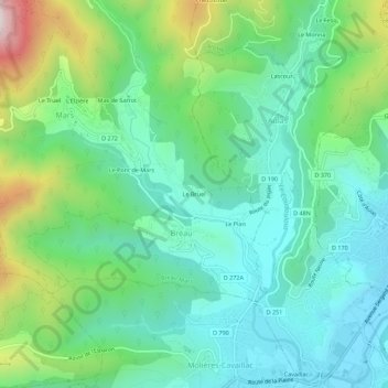 Mapa topográfico Le Bruel, altitud, relieve