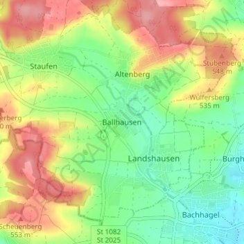 Mapa topográfico Ballhausen, altitud, relieve