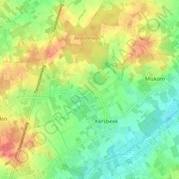 Mapa topográfico Kattebeek, altitud, relieve