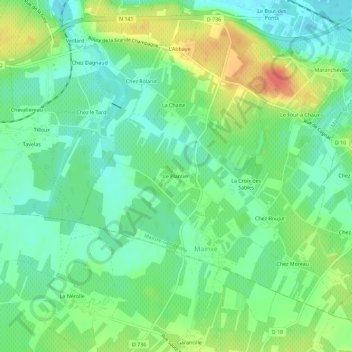 Mapa topográfico Le Plantier, altitud, relieve