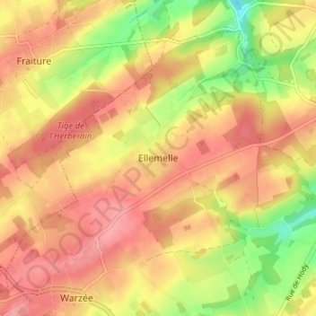 Mapa topográfico Ellemelle, altitud, relieve