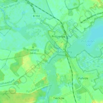 Mapa topográfico Kützkow, altitud, relieve