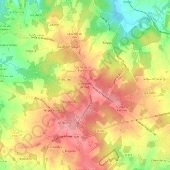 Mapa topográfico Saint-Martin du Fault, altitud, relieve
