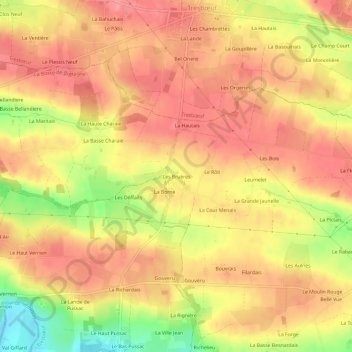 Mapa topográfico Les Bruères, altitud, relieve